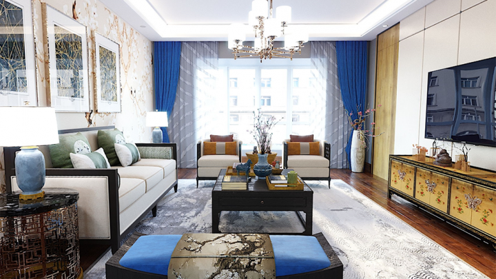 江南小鎮(zhèn)三室兩廳二衛(wèi)新中式全景案例